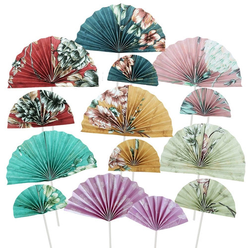 古风木棉纸折扇蛋糕装饰插件插牌