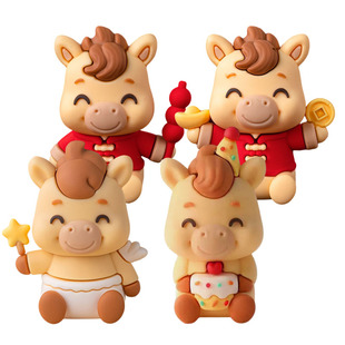软胶立体可爱马宝宝满月生日蛋糕装饰摆件新年派对甜品台装扮公仔