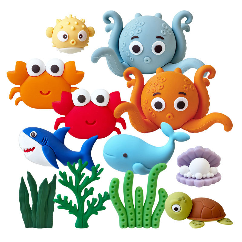软胶螃蟹八爪鱼海龟海洋主题生日蛋糕装饰摆件插件儿童烘焙装扮