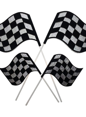 双层黑白汽车赛车旗蛋糕插牌 儿童男孩生日派对甜品台是插件插卡