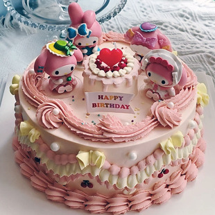 网红卡通KT猫美乐主题儿童生日蛋糕装饰摆件公仔茶话会粉色系装扮