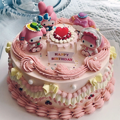 网红卡通KT猫美乐主题儿童生日蛋糕装饰摆件公仔茶话会粉色系装扮