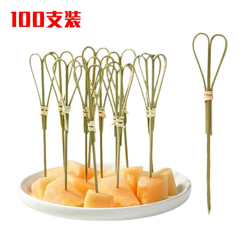 一次性水果签汉堡三明治装饰剪刀签牙签鸡尾酒爱心竹签100支 12cm
