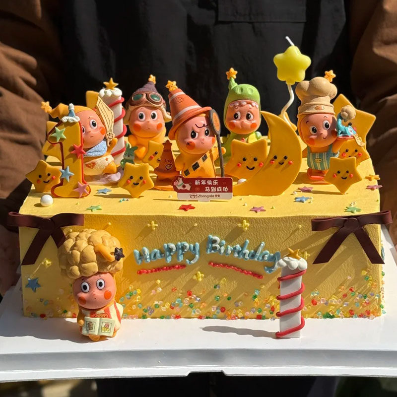 网红星星宝宝蛋糕装饰摆件公仔卡通可爱许愿蜡烛小孩吹泡泡苹果人