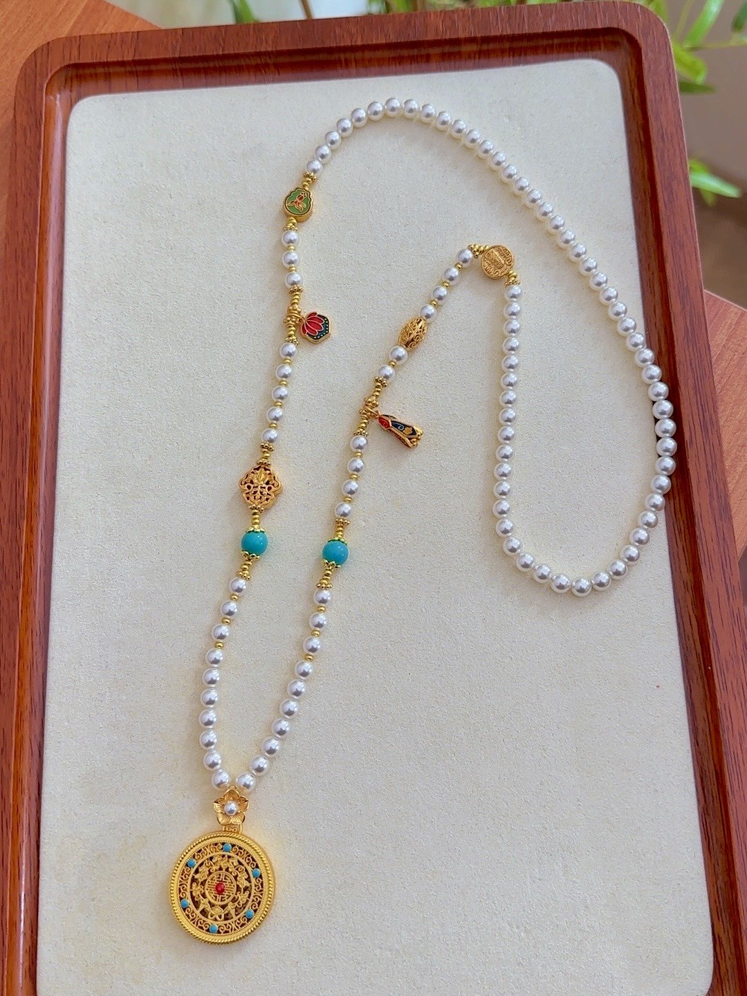 新中式国风珍珠项链长款五福圆满吊坠轻奢小众高级感