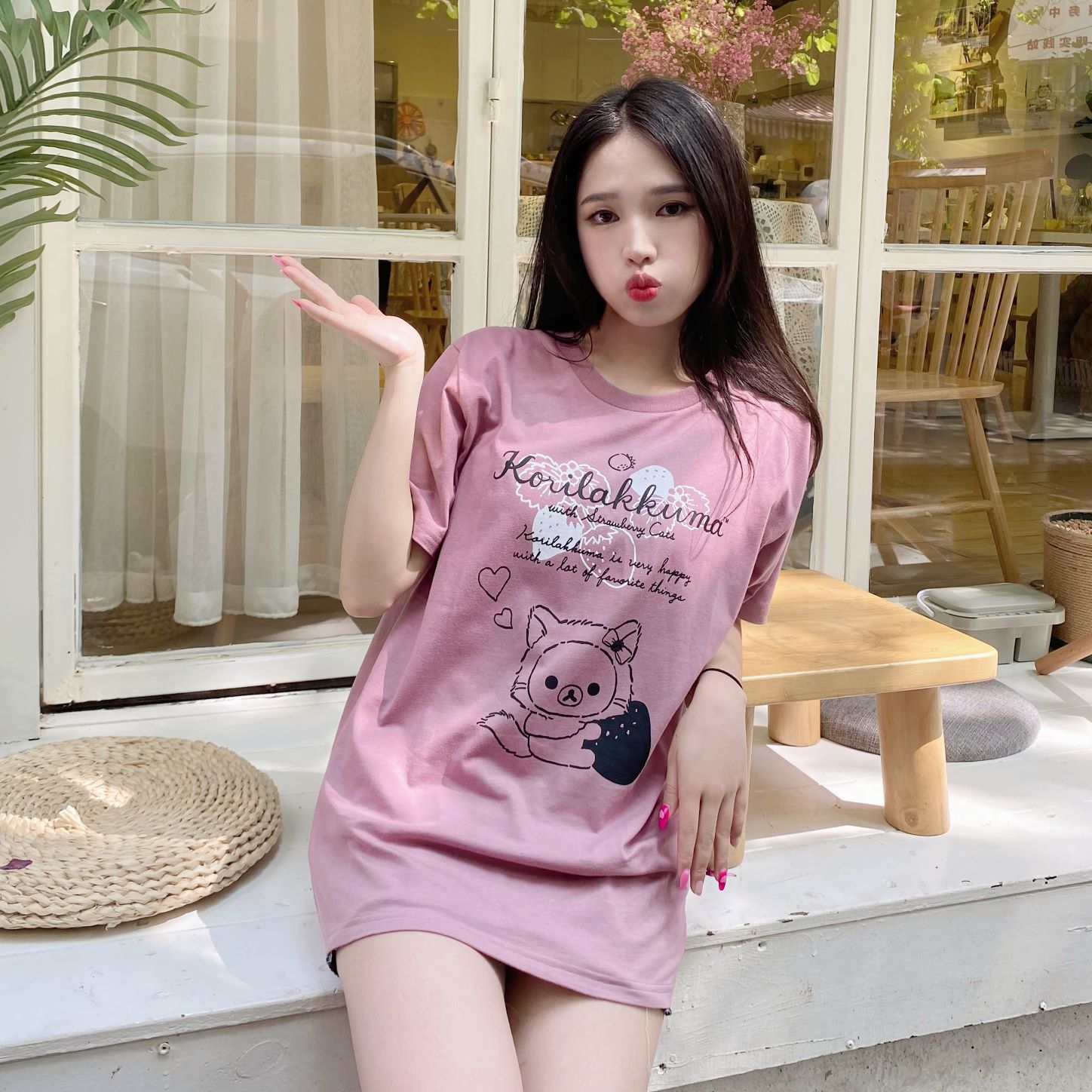 出口日本轻松熊松弛熊拉拉熊RILAKKUMA草莓周边夏季纯棉短袖T恤