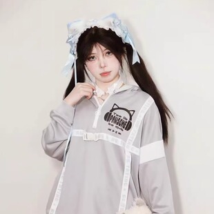 日单亚文化哥特风暗黑原宿风甜酷少女丝带扣长袖T恤薄卫衣