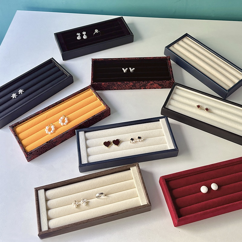 高档黑色PU皮首饰戒指耳钉展示架