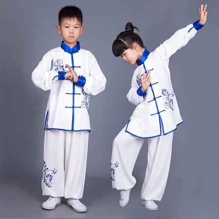 儿童太极服男女青花瓷比赛表演太极拳练功服男童武术服装学生少儿