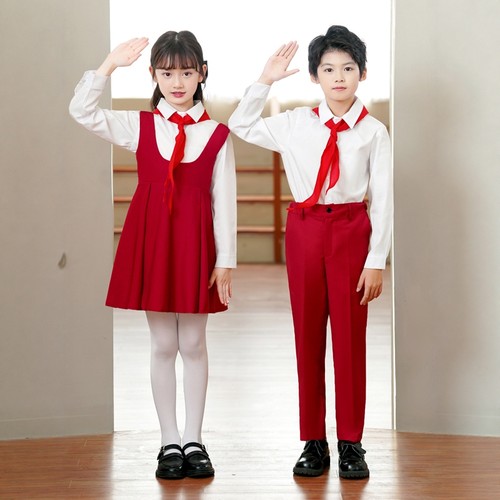 儿童红色学院风演出服男女小学生