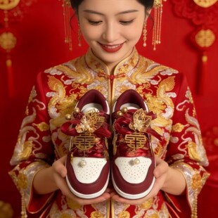 红色婚鞋新娘鞋女士中式禾秀婚纱两穿平底百搭板鞋男女订婚结婚鞋