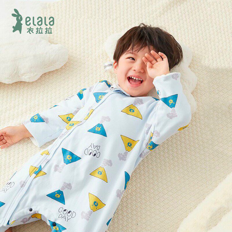 衣拉拉春款婴幼儿夹棉睡袋0-4岁男女童春秋双层连体防踢被子