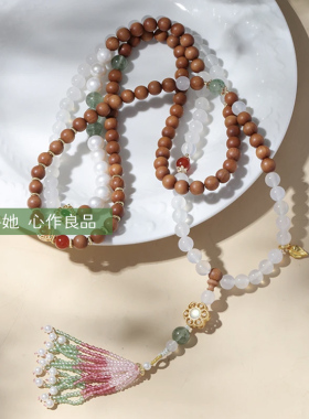寻她珍珠印度老山檀圆珠女斜挎链