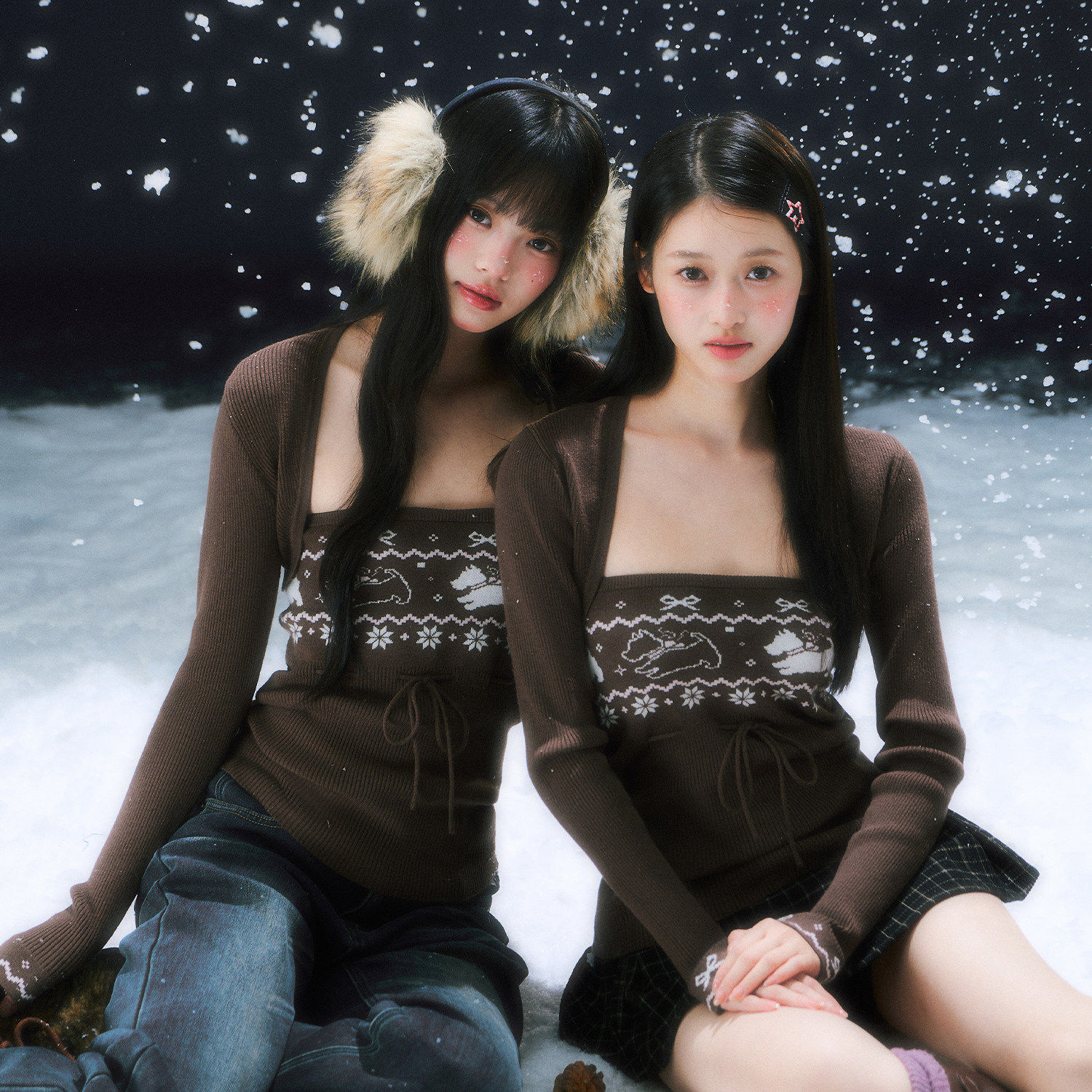 weekendhub费尔岛毛衫2025女咖色毛衣叠穿两件套针织开衫外套秋冬,个性定制/设计服务/DIY,棉服工装,淘宝优惠券,粉丝福利购,淘宝优惠卷