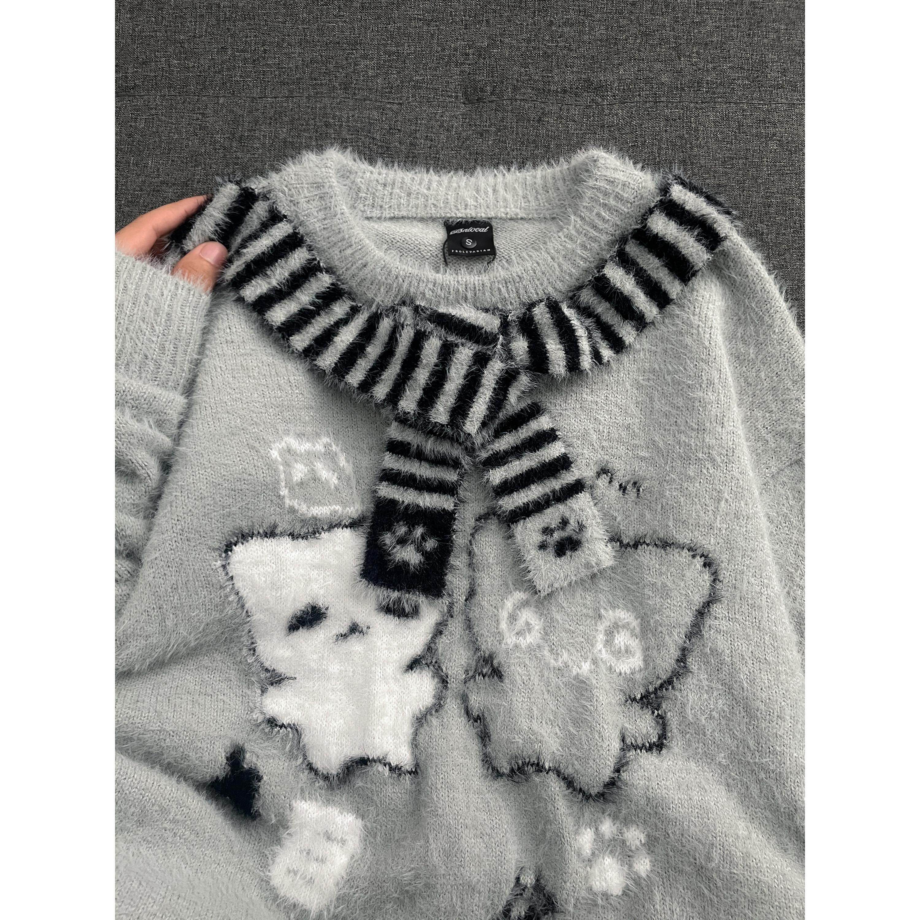 日系可爱猫咪围巾水貂绒毛衣女生2025宽松慵懒轻亚软糯针织衫上衣