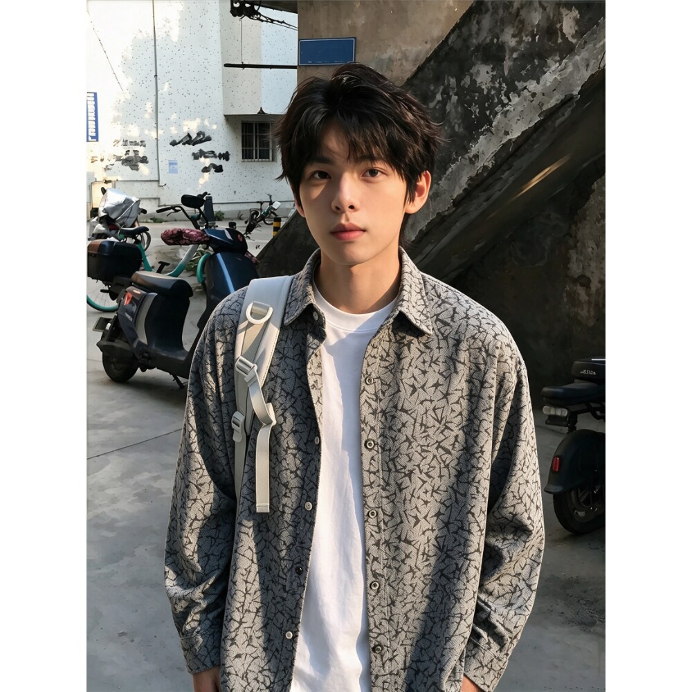 cleanfit荆棘纹印花长袖衬衫