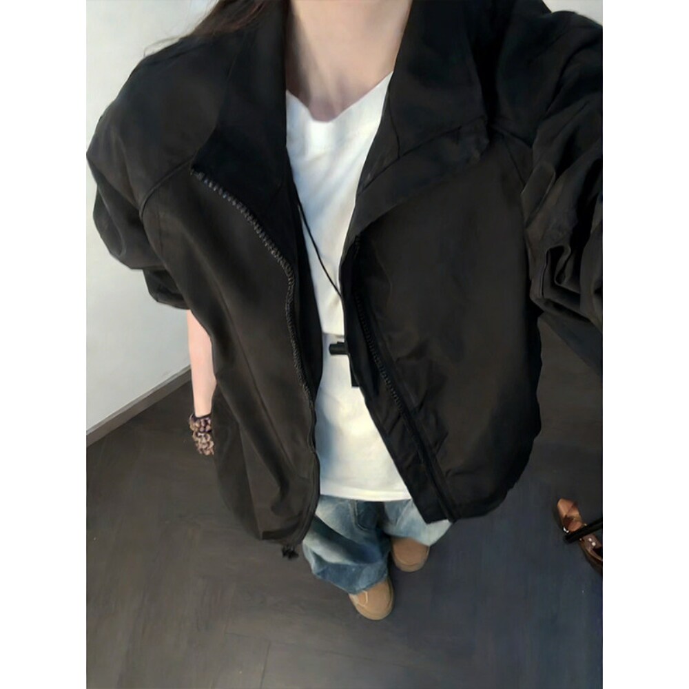 黑色短款飞行员外套男款春季硬汉夹克