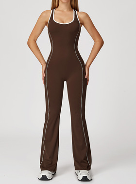 泽创镂空美背瑜伽服舞蹈运动连体衣提臀缩褶微喇连体瑜伽服5009