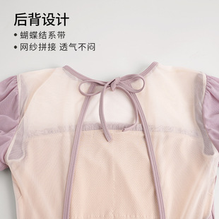 舞蹈服女芭蕾舞练功服短袖夏季成人蝴蝶泡泡袖短裤韵律连体服套装