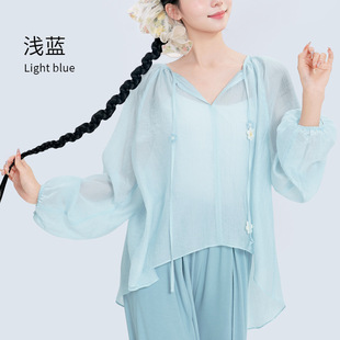 古典舞蹈服女夏季飘逸纱衣外套中国舞练功服现代舞宽松训练服长袖