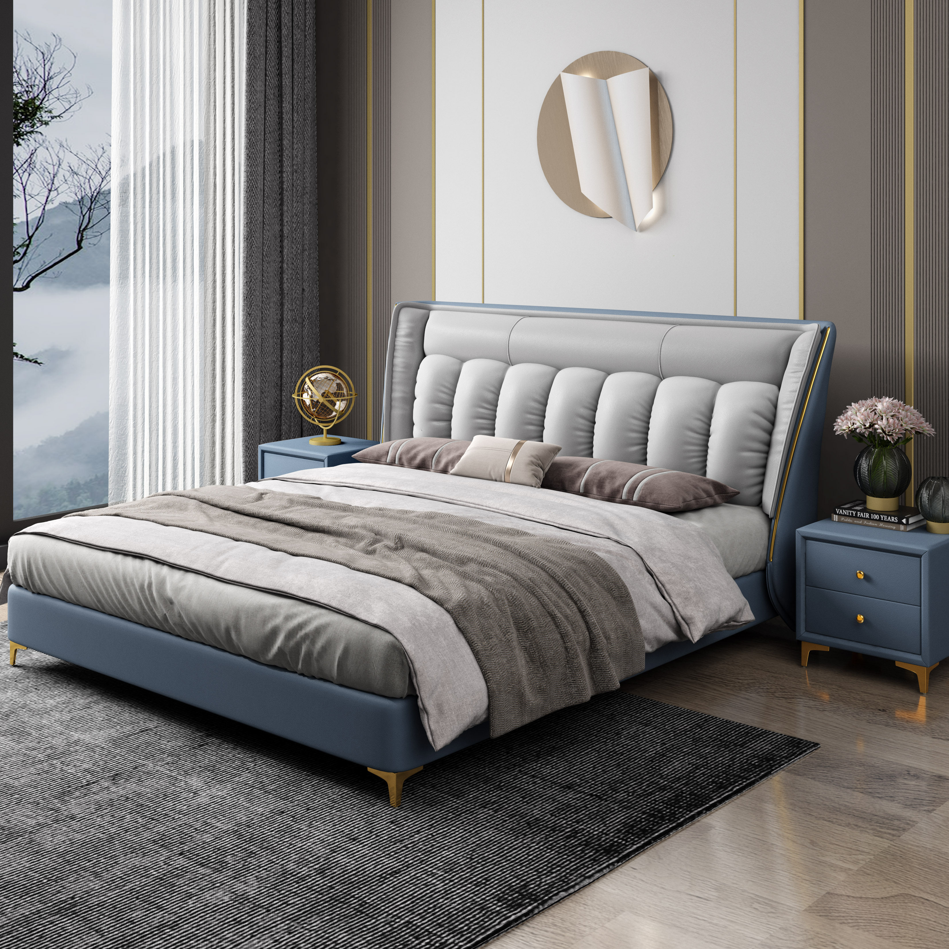 科技布床北欧轻奢主卧大床1.8米储物软包婚床现代简约免洗布艺床