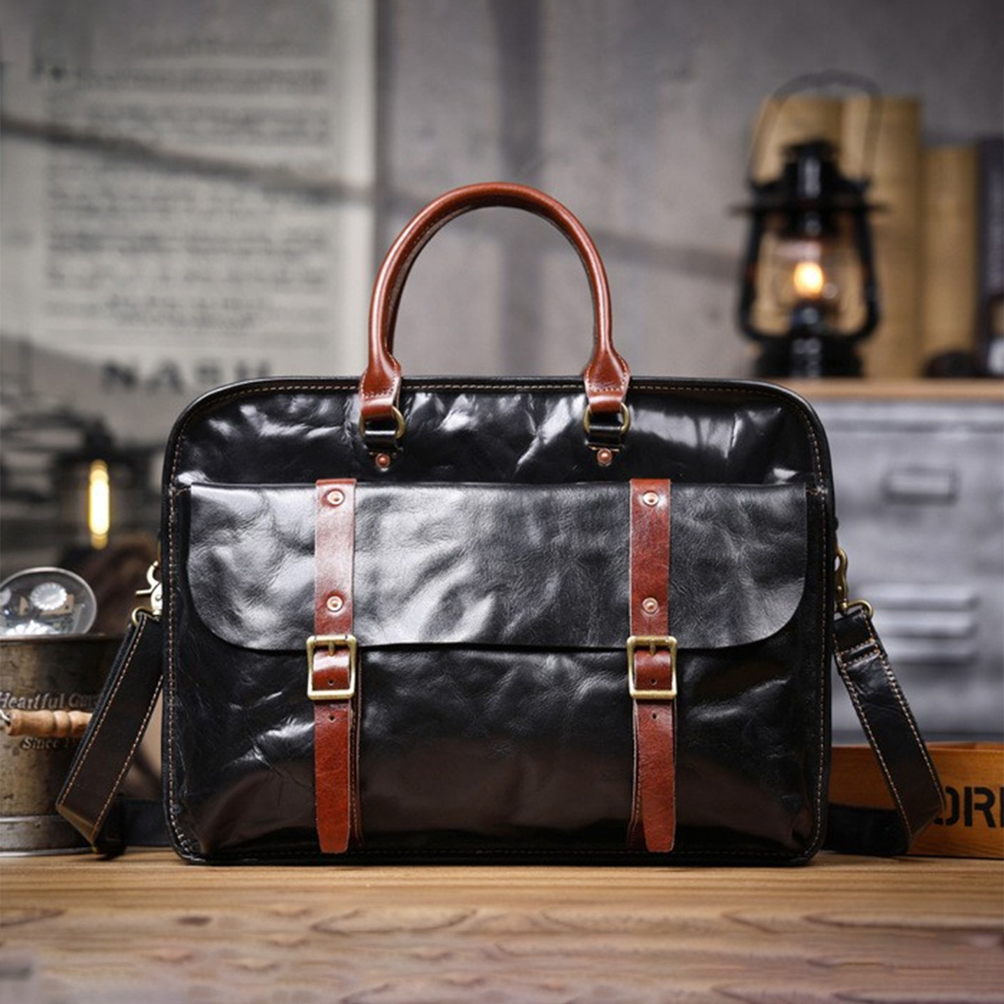 澳懿真皮男士公文手提包手抓纹商务头层植鞣牛皮商务电脑包邮差包