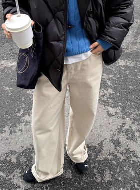 四元SIYUAN· 厚实bai搭牛仔裤～遮肉显瘦阔腿弯刀裤 白色牛仔裤