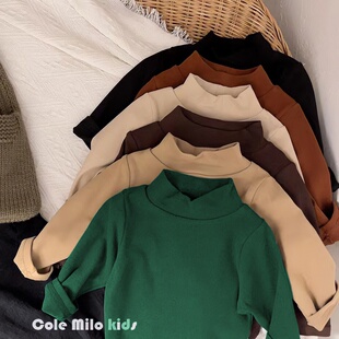 儿童双面磨毛德绒打底衫秋冬男女童半高领长袖T恤自发热保暖上衣
