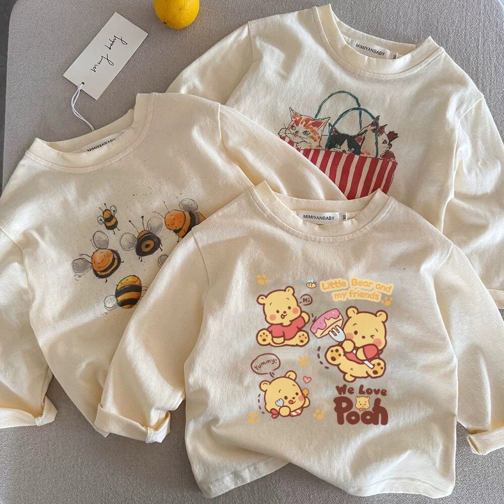 儿童可爱卡通印花长袖T恤男童纯棉内搭外穿打底衫女宝薄春秋上衣A