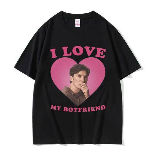 I Love My Boyfriend欧美创意字母图案印花大码休闲短袖T恤男上衣