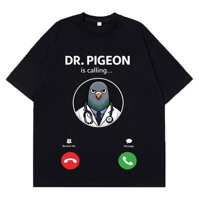 Pigeon Doctor Funny Bird Meme 圆领休闲潮流短袖T恤男女上衣ins