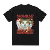 Left Broken Monday Cat 欧美创意搞笑趣味猫咪字母T恤男上衣