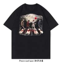 The four horror villains of Halloween, Abby Road, parody printed short-sleeved men and women, dark and loose T-shirts thumbnail 7