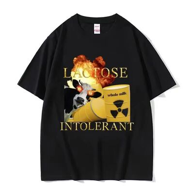 Lactose Intoleran欧美时尚趣味奶牛图案潮流休闲大码短袖T恤男女