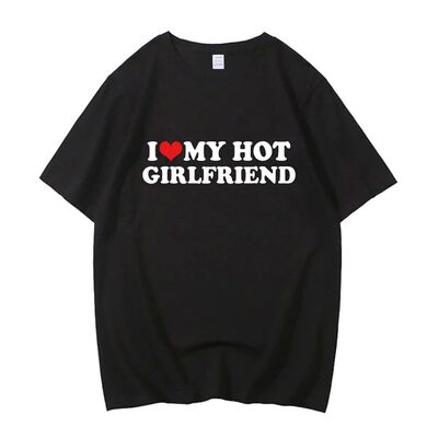 I Love My Girlfriend我爱我的女朋友字母情侣潮流短袖T恤男上衣
