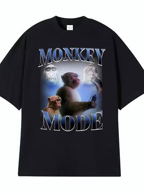 Monkey Mode Meme 夏季美式潮牌趣味搞笑纯棉短袖T恤男女上衣