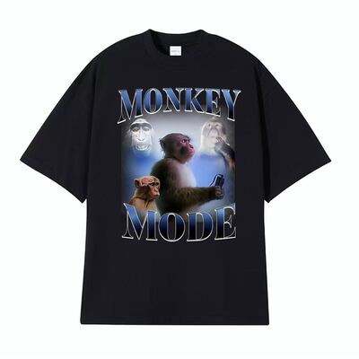 Monkey Mode Meme 夏季美式潮牌趣味搞笑纯棉短袖T恤男女上衣