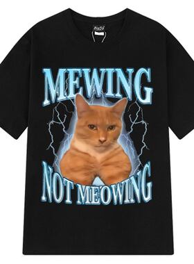Mewing Not Meowing Cute Cat夏季搞笑猫咪图案大码短袖T恤男上衣