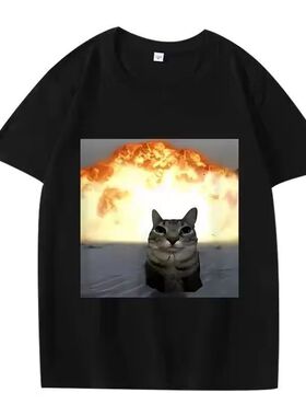 Whimsical Cat Explosion欧美时尚圆领休闲潮流短袖T恤男女上衣