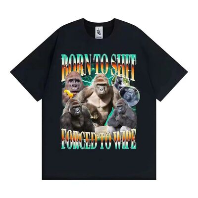 Funny Gorilla Meme T Shirts Born To Shit纯棉短袖T恤男上衣ins