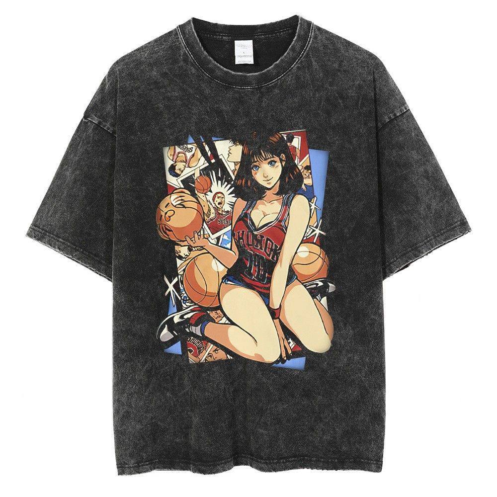 Anime T-shirt 夏季休闲复古水洗黑时尚大码短袖T恤男女上衣情侣,男装,T恤,淘宝优惠券,粉丝福利购,淘宝优惠卷
