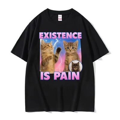 Existence Is Pain Cat T-shirt趣味搞笑卡通猫咪圆领短袖T恤男女