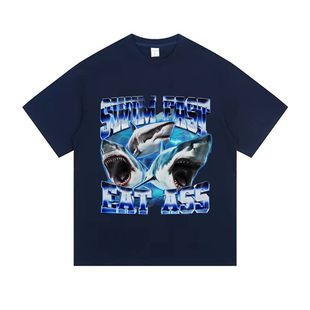 Tralalero Tralala有趣的游泳快餐鲨鱼夏季休闲幽默短袖男时尚T恤