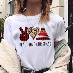Peace Love Christmas 新品圣诞节圣诞老人T恤女学生个性活动服