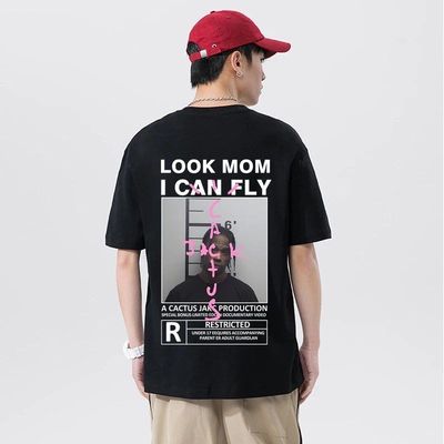 TRAVIS SCOTT LOOK MOM I CAN FLY乐队人物印花T恤仙人掌短袖男女