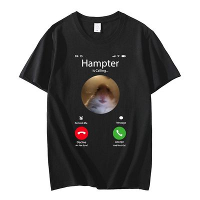 Dank Meme Hamster T-Shirt趣味卡通仓鼠来电话了纯棉短袖T恤男女