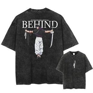 Jujutsu Kaisen动漫周边水洗黑纯棉潮流时尚纯棉大码短袖T恤男女