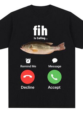 Fih Is Calling T-shirt欧美创意搞笑鱼来电话了大码短袖T恤男女