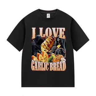 I Love Garlic Bread Skeleton我喜欢蒜香面包趣味字母搞笑T恤男