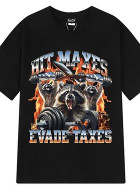 Hit Maxes Evade Taxes  Raccoon欧美搞笑浣熊大码潮流短袖T恤男